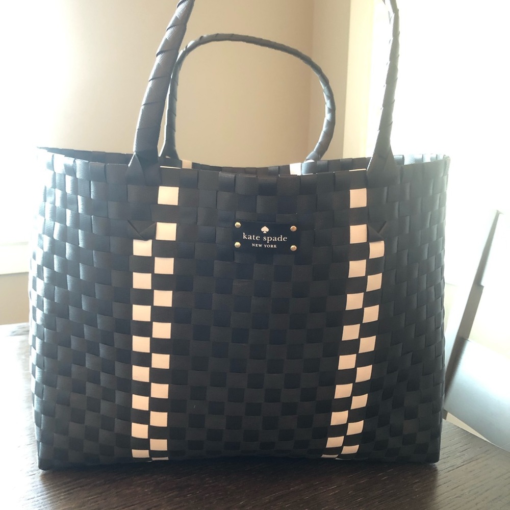 Kate Spade Nylon Woven Tote, Black and Cream
